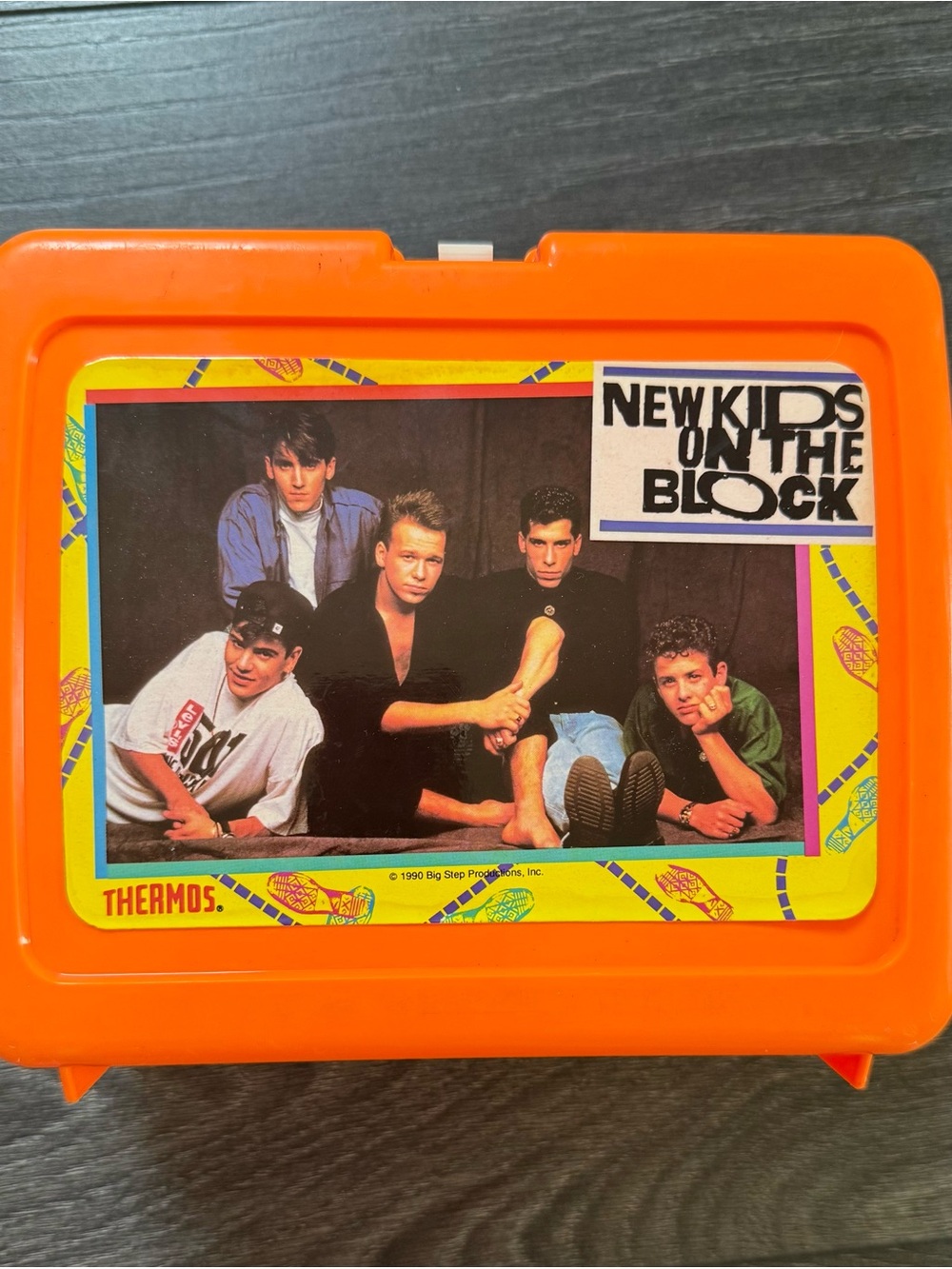 Vintage Thermos Kids Bright Orange Lunchbox with New Kids on the Block Graphic